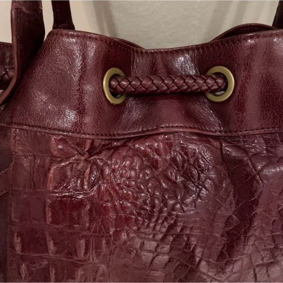 CHARLES DAVID BOHO HOBO BAG TOTE W/ BRAIDED DRAWSTRING TASSELS Burgundy/Oxblood - Picture 8 of 15